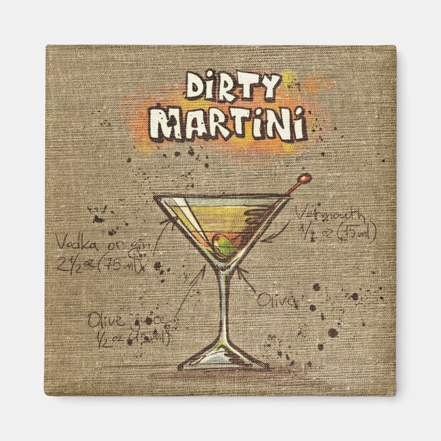 Dirty Martini Recipe Bar Burlap Magnet (Front)
