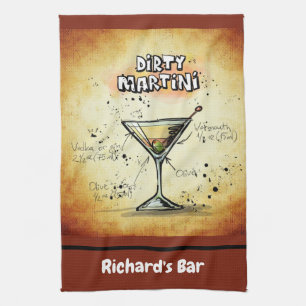 Dirty Martini Recipe Personalized Custom Bar Gold Kitchen Towel