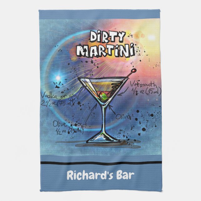 Dirty Martini Recipe Personalized Custom Bar Kitchen Towel (Vertical)