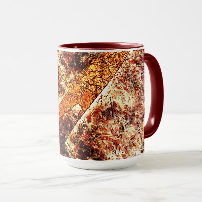 Dirty or rusty disorganized layers on brown marble mug (Front Right)