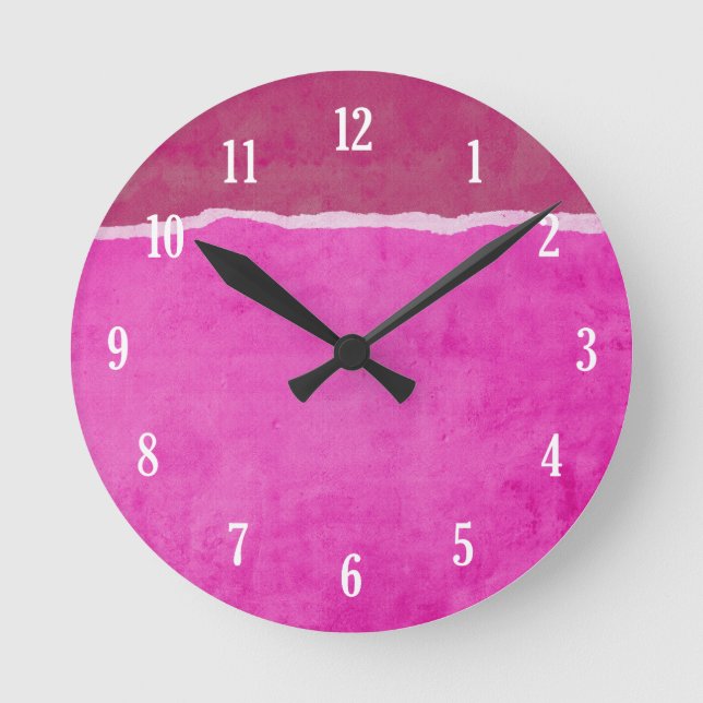 Dirty ripped pink paper round clock (Front)