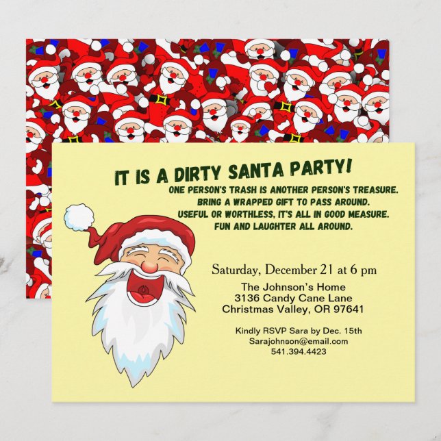 Dirty Santa Gift Exchange with Santa Pattern Invitation (Front/Back)
