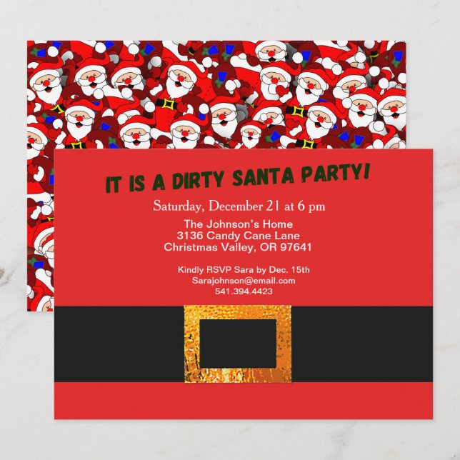 Dirty Santa Red Suit Party and Santa Pattern Invitation (Front/Back)