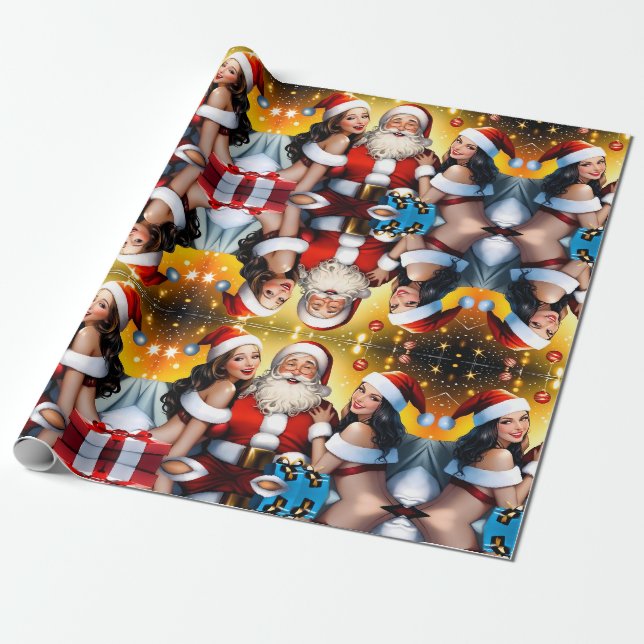 Dirty Santa's Festive Night with Christmas Cheer Wrapping Paper (Unrolled)