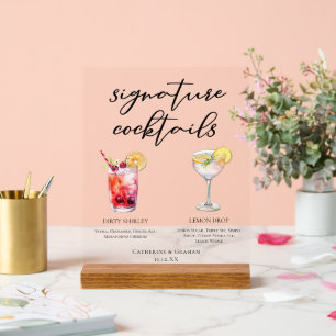Dirty Shirley Lemon Drop Wedding Cocktails Acrylic Sign