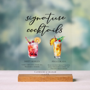 Dirty Shirley Piña Colada Wedding Cocktails Acrylic Sign