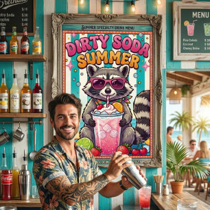 Dirty Soda Summer Raccoon Summer Drink Vacation Poster