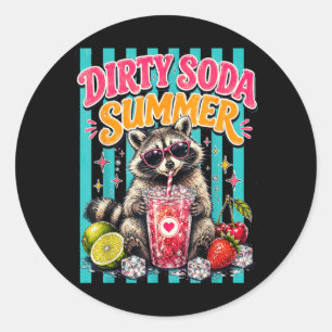 Dirty Soda Summer Retro Raccoon Classic Round Sticker