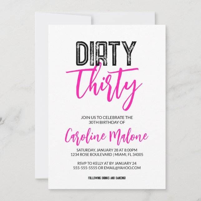 Dirty Thirty 30th Birthday Invitation  (Front)
