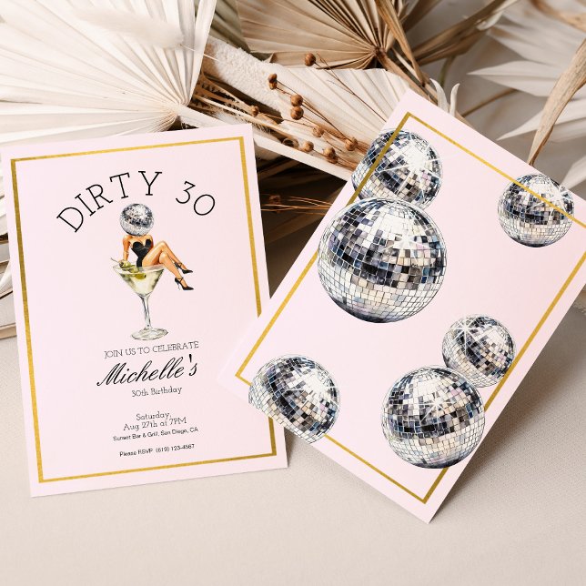Dirty Thirty 30th Birthday Party Disco Martini  Invitation (Dirty Thirty 30th Birthday Party Disco Martini Invitation
)