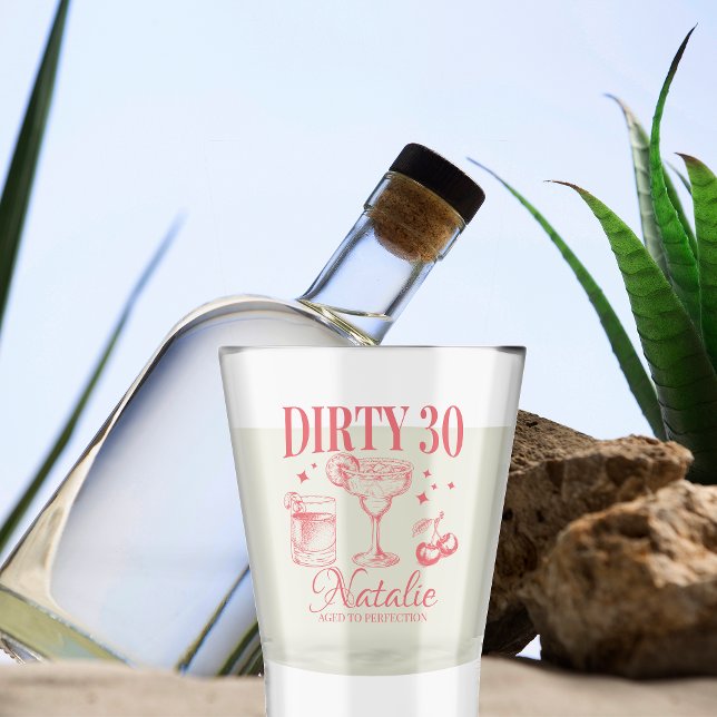 Dirty Thirty 30th Birthday Party Pink Personalized Shot Glass (Creator Uploaded)