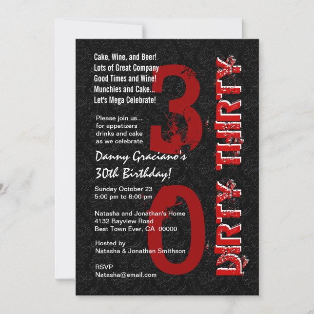Dirty Thirty Birthday Black White Red Template G20 (Front)