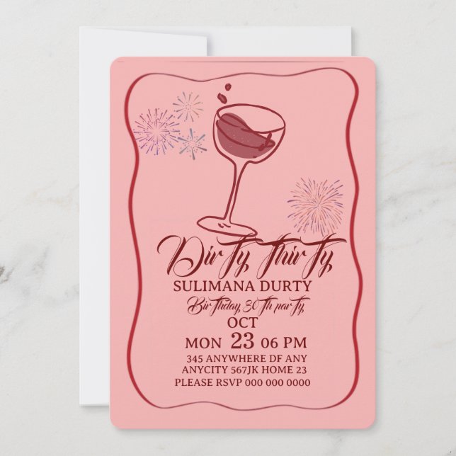 Dirty thirty birthday invitation template, cherry  (Front)