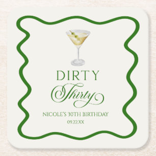 Dirty Thirty Dirty Martini Birthday Party Square Paper Coaster