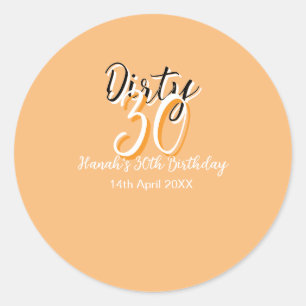 Dirty thirty orange white simple retro birthday ad classic round sticker