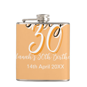 Dirty thirty orange white simple retro birthday ad hip flask