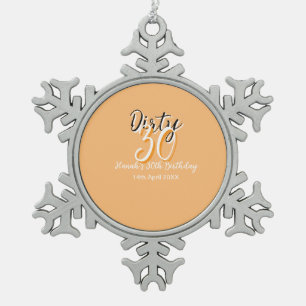 Dirty thirty orange white simple retro birthday ad snowflake pewter christmas ornament