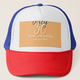 Dirty thirty orange white simple retro birthday ad trucker hat
