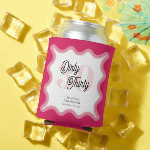 Dirty Thirty Pink Curvy Frame Retro 30th Birthday Can Cooler