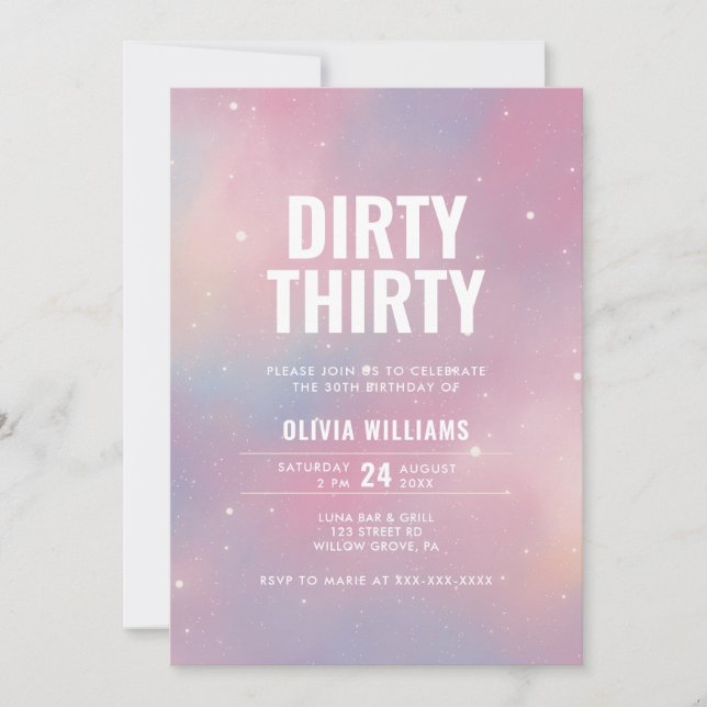 Dirty Thirty Pink Galaxy Birthday Invitation (Front)