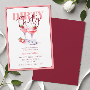 Dirty Thirty Pink Red Cocktail 30th Birthday Party Invitation