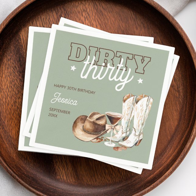 Dirty Thirty Rodeo Sage Green 30th Birthday Party Napkin (Dirty Thirty Rodeo Sage Green 30th Birthday Party Napkins)