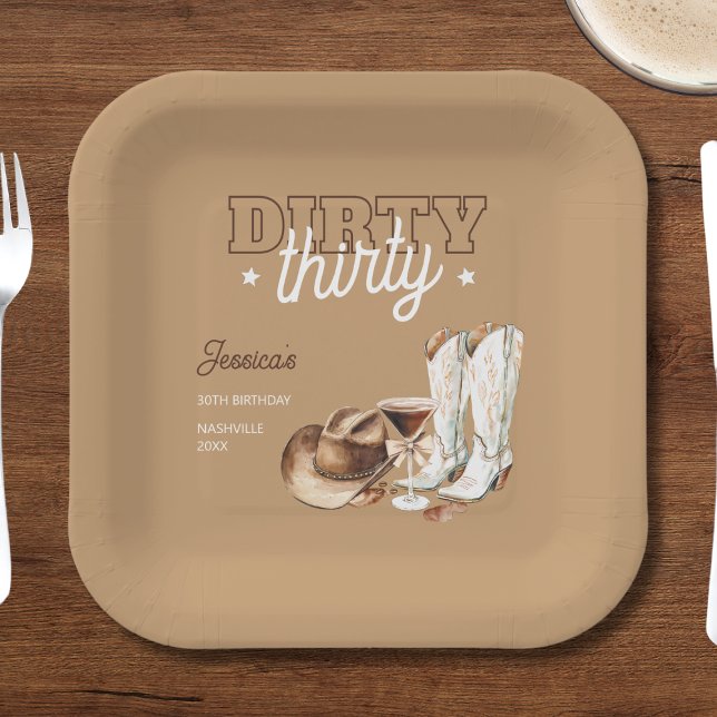 Dirty Thirty Western Country 30th Birthday Party Paper Plate (Dirty Thirty Western Country 30th Birthday Party Paper Plates)