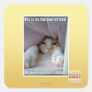 Dis iz as far owt of bed.. square sticker