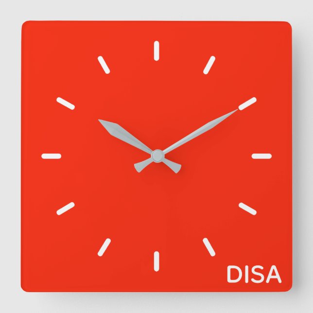 Disa Red colour name Square Wall Clock (Front)