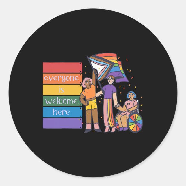 Disability Pride Everyone Is Welcome Here.png  Classic Round Sticker (Front)