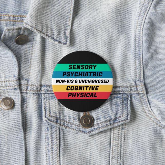 Disability Pride Flag Meanings 3 Inch Round Button (In Situ)