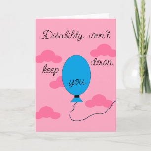 Disability won't Keep You Down:  Pink & Blue Blank Card