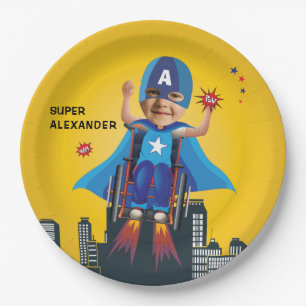 Disabled Flying Superhero Wheelchair Fun Birthday Paper Plate