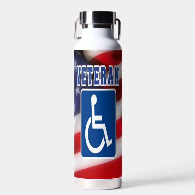 Disabled Handicapped Veteran USA Water Bottle (Front)