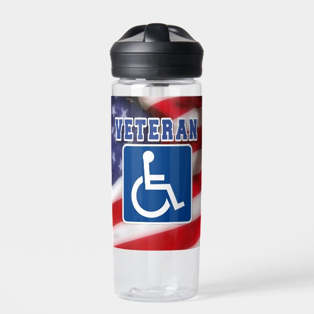 Disabled Handicapped Veteran USA Water Bottle (Front)