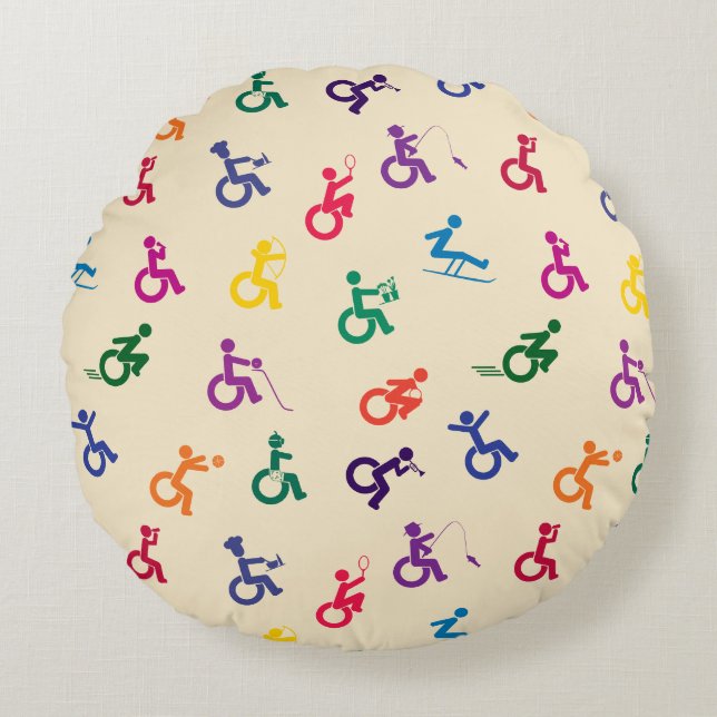 Disabled Stickman Having Fun! Round Pillow (Front)