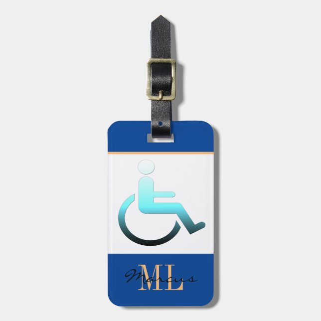 Disabled Symbol & monogrammed / Luggage Tag Blue (Front Vertical)
