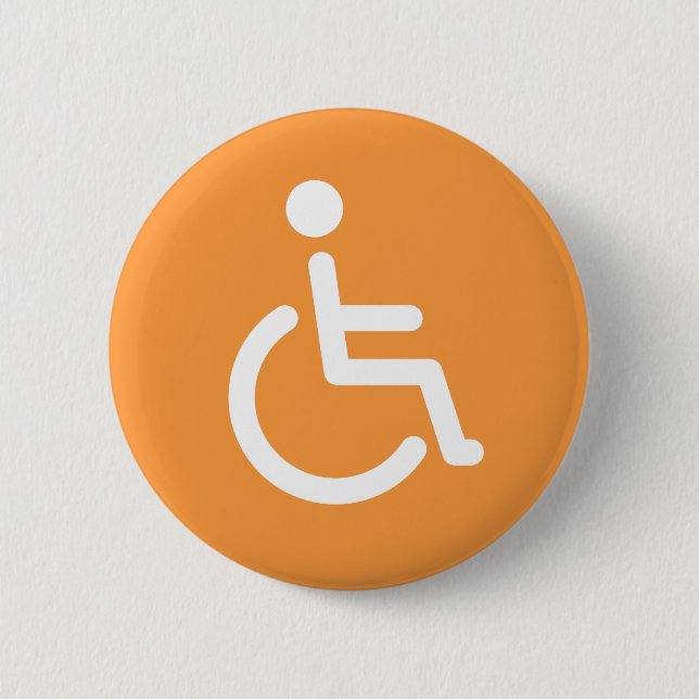 Disabled symbol or orange and white handicap sign 2 inch round button (Front)
