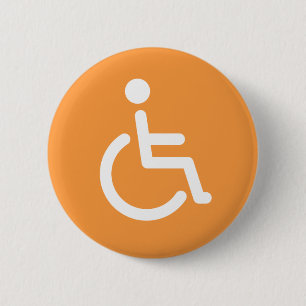Disabled symbol or orange and white handicap sign 2 inch round button