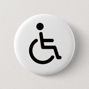 Disabled symbol or white and black handicap sign 2 inch round button