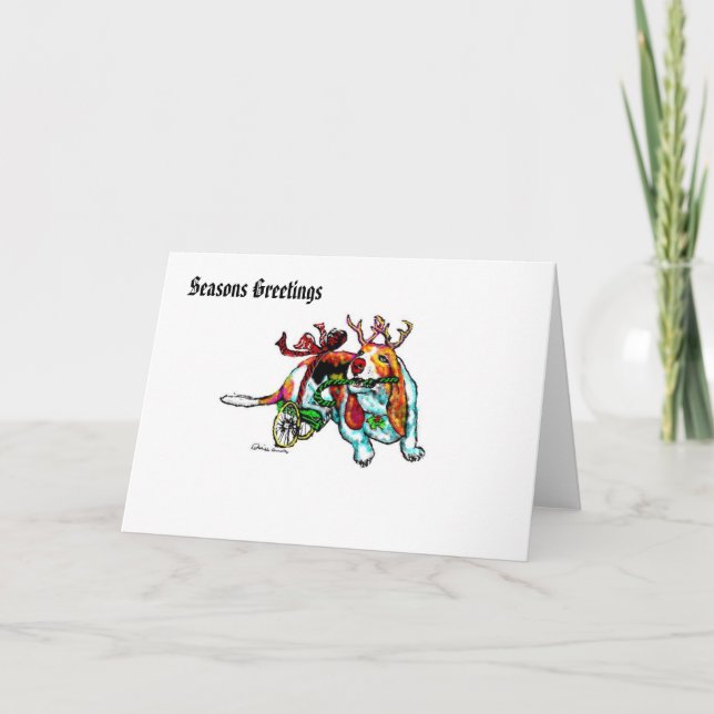 Disabled Xmas Basset Hound Greetings Card (Front)