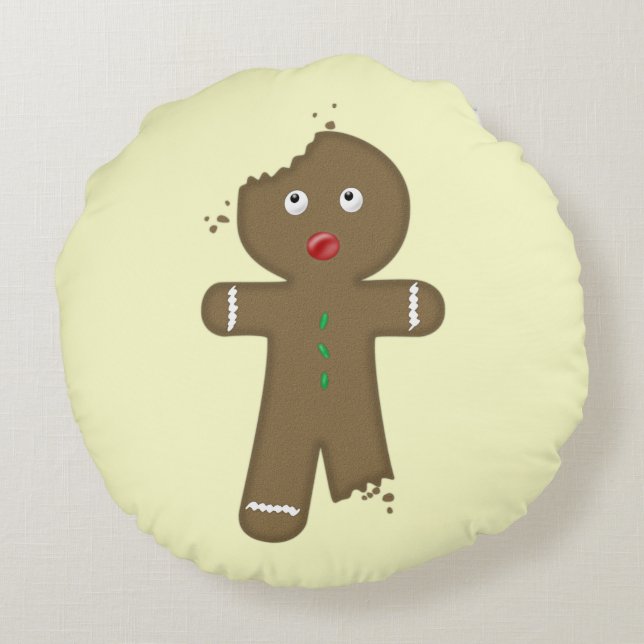 Disappearing Gingerbread Man Round Pillow (Back)