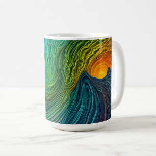 "Disappearing Sun" Abstract Fractal Waves Coffee Mug