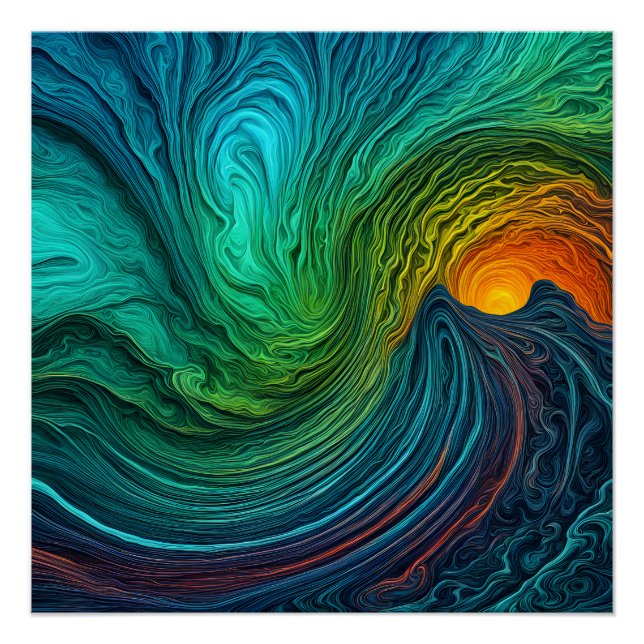 "Disappearing Sun" Abstract Fractal Waves Poster (Front)