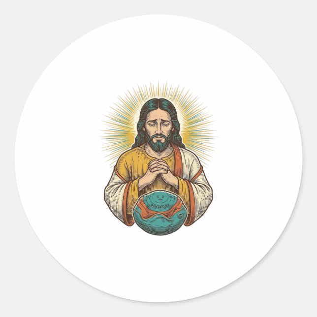 Disappointed Jesus Deflated Exercise Ball Gym Fail Classic Round Sticker (Front)