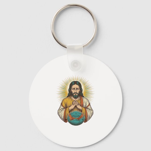 Disappointed Jesus Deflated Exercise Ball Gym Fail Keychain (Front)