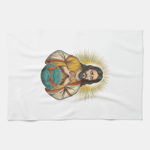 Disappointed Jesus Deflated Exercise Ball Gym Fail Kitchen Towel