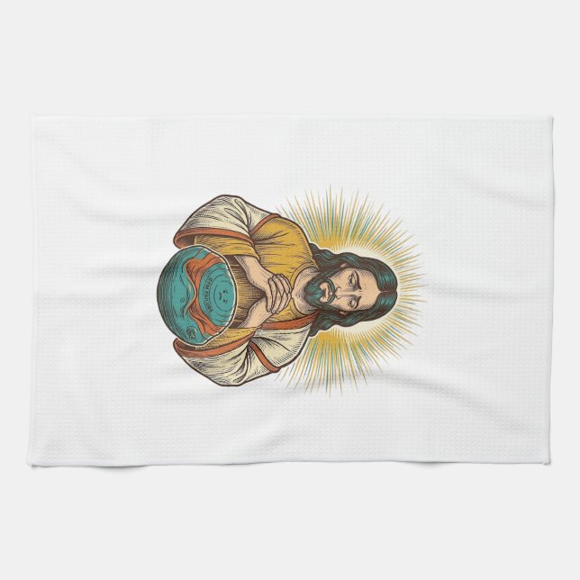 Disappointed Jesus Deflated Exercise Ball Gym Fail Kitchen Towel (Horizontal)