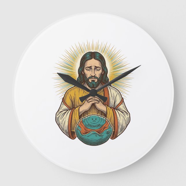 Disappointed Jesus Deflated Exercise Ball Gym Fail Large Clock (Front)
