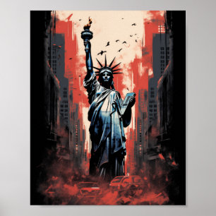 Disaster Around Statue of Liberty Poster